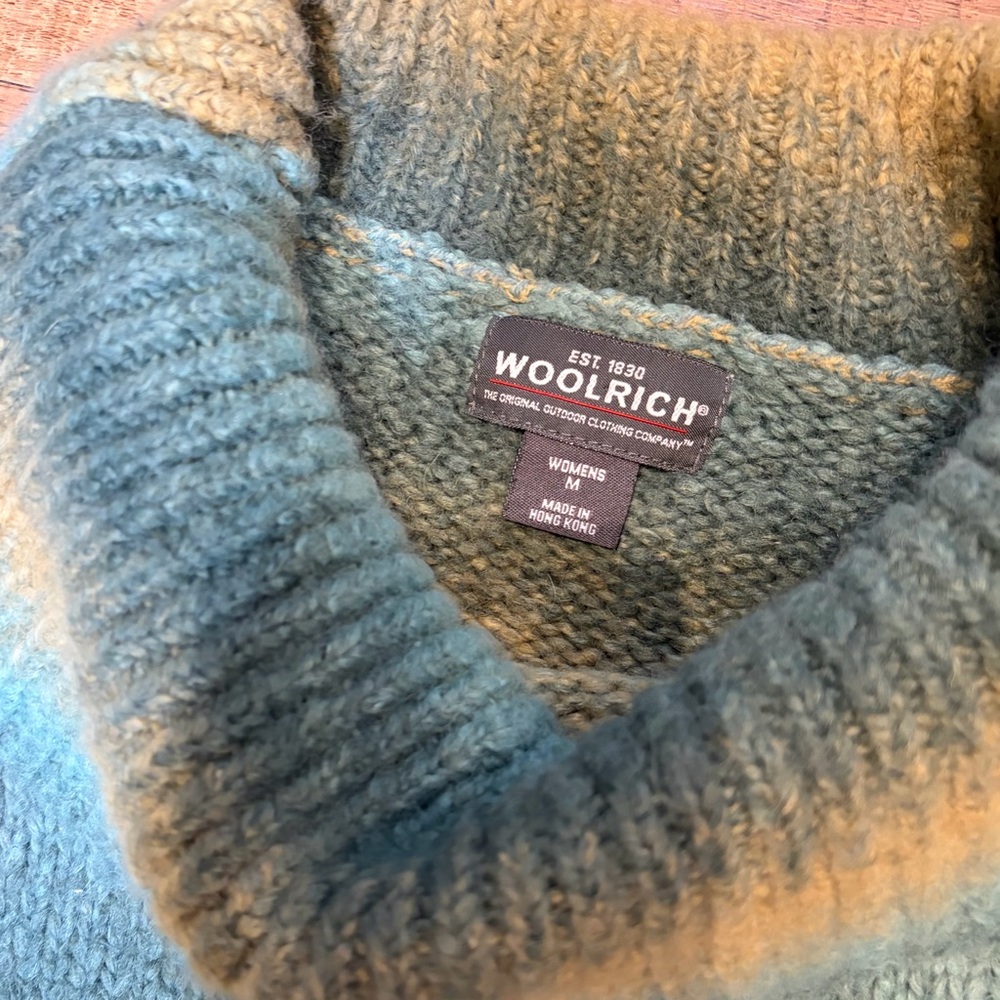 Woolrich Teal and Gold Striped Turtleneck Sweater - Picture 4 of 5